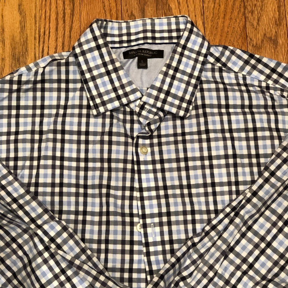 Men’s slim fit blue gingham dress shirt